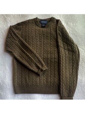Davis & Squire 100% Cashmere Cable-Knit Brown Men's Sweater Size S